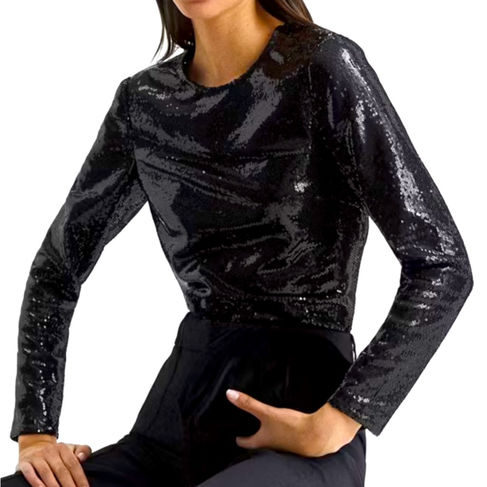 REISS Julianne Black Sequin Top Size 2 US